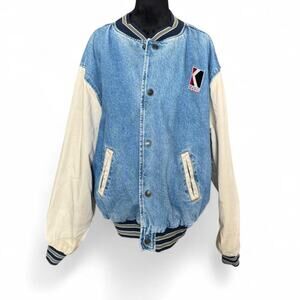 90s Vintage Denim Varsity Jacket – Retro Sport Letterman L